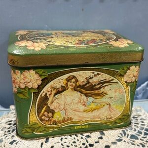 Vintage FOUR SEASONS Victorian Lady TIN BOX